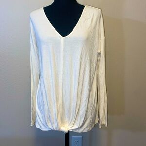 Anthropologie Bordeaux rayon twisted front v neck beige top size small